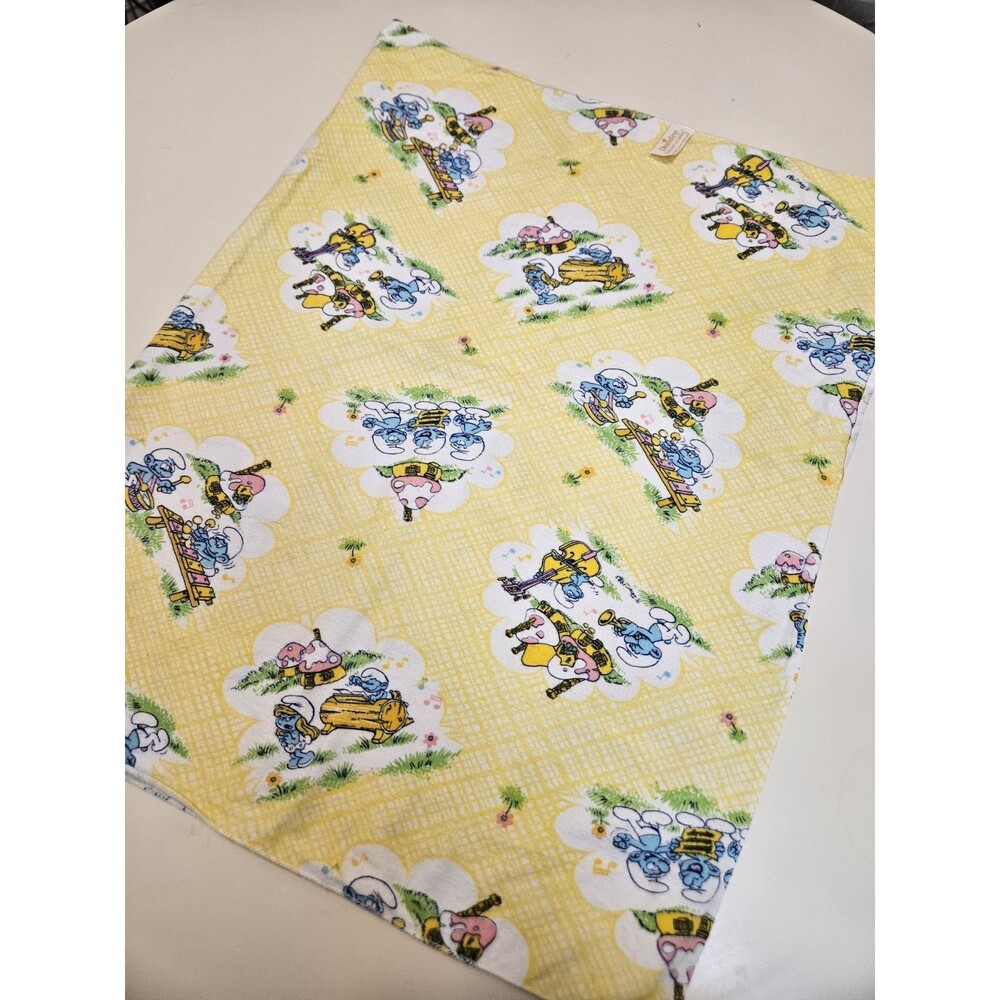 Dundee Vintage Smurfs Cartoon Yellow Fabric 26"x42" Baby Receiving Blanket